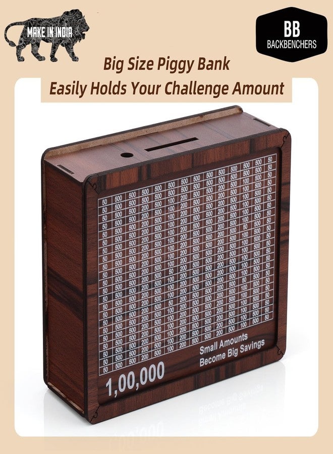 BB BACKBENCHERS Wooden Money Box with Savings Tracker | 1 Lakh Goal Piggy Bank for Kids & Adults | Cash Collection Bank with Savings Chart | 100000 Gullak for Financial Savings Habit (Money-Box-2) - Image 5